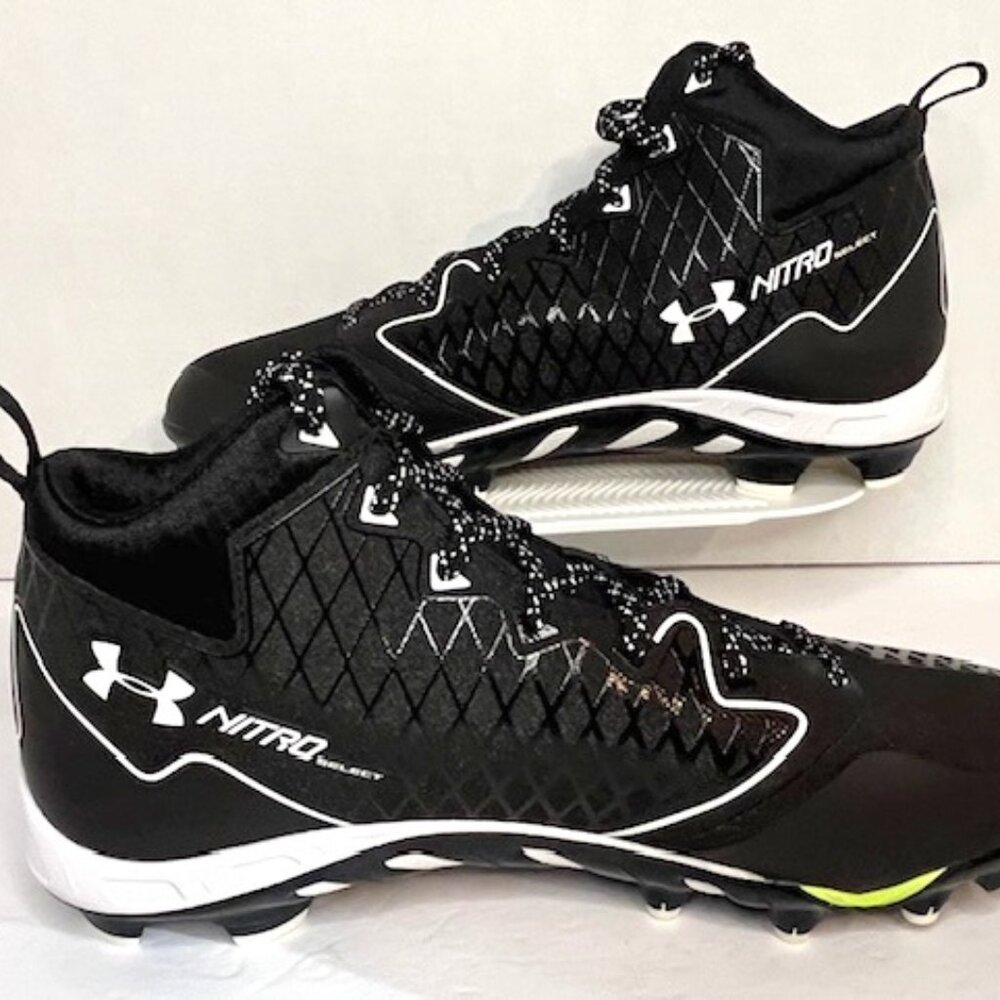 Under Armour Team Nitro Select Mid MC Men's Football Cleats Black White US 12.5
